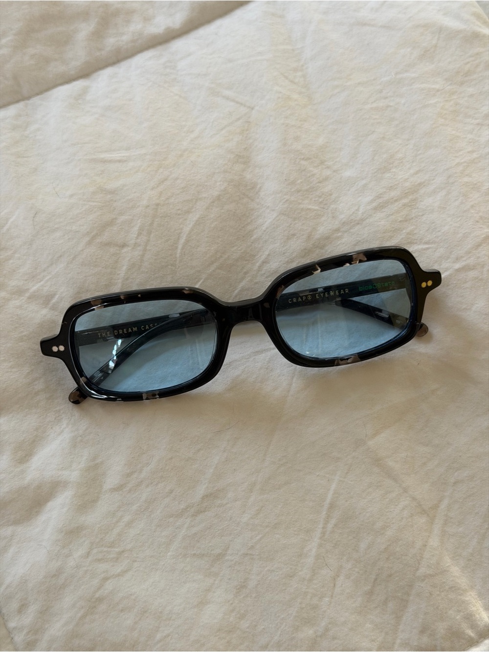 Crap eyewear Black Tortoiseshell Rectangle Sunglasses with Blue Lenses
